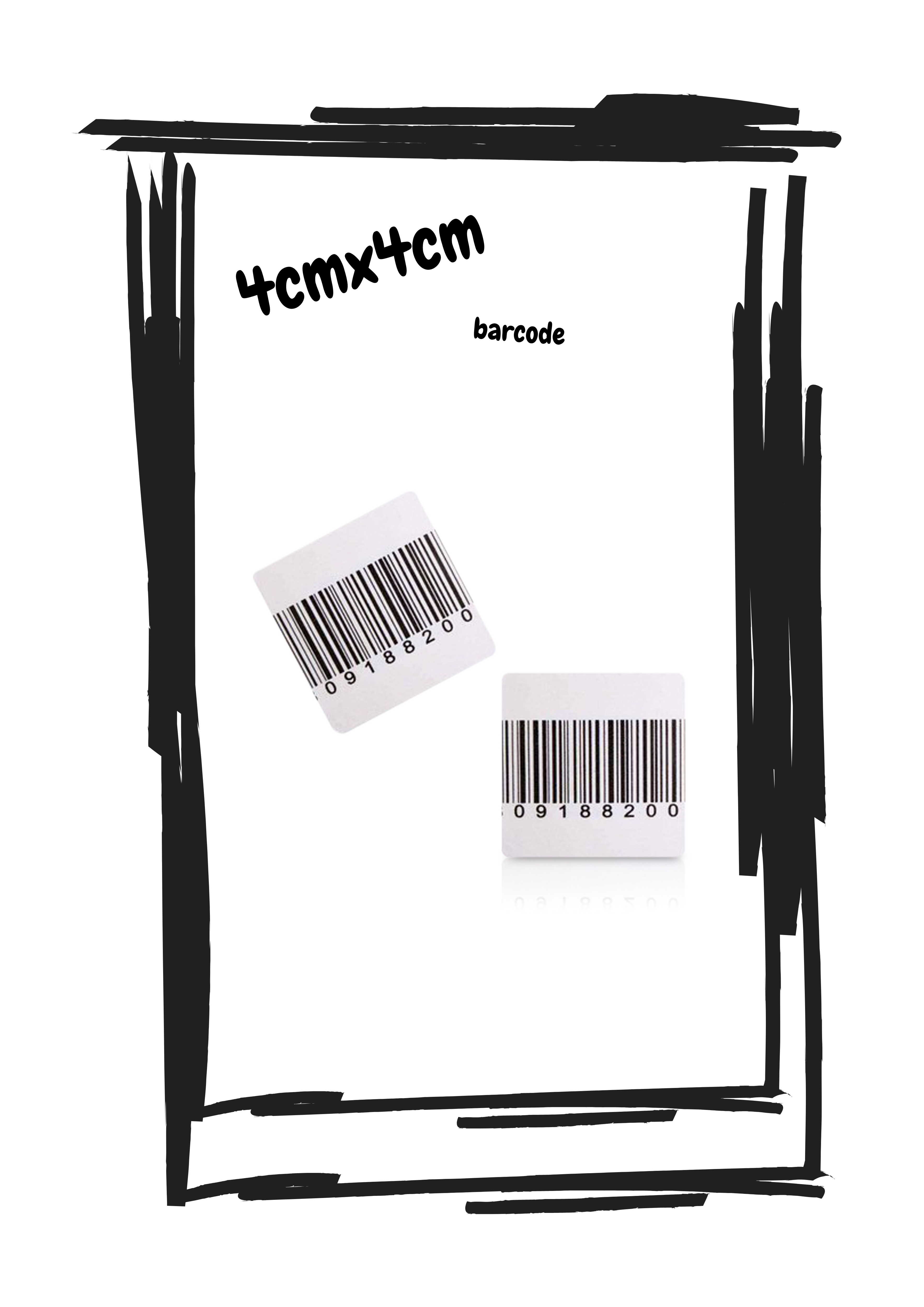 Beveiligingsstickers 4cm x 4 cm barcode RF - 1000st/rol