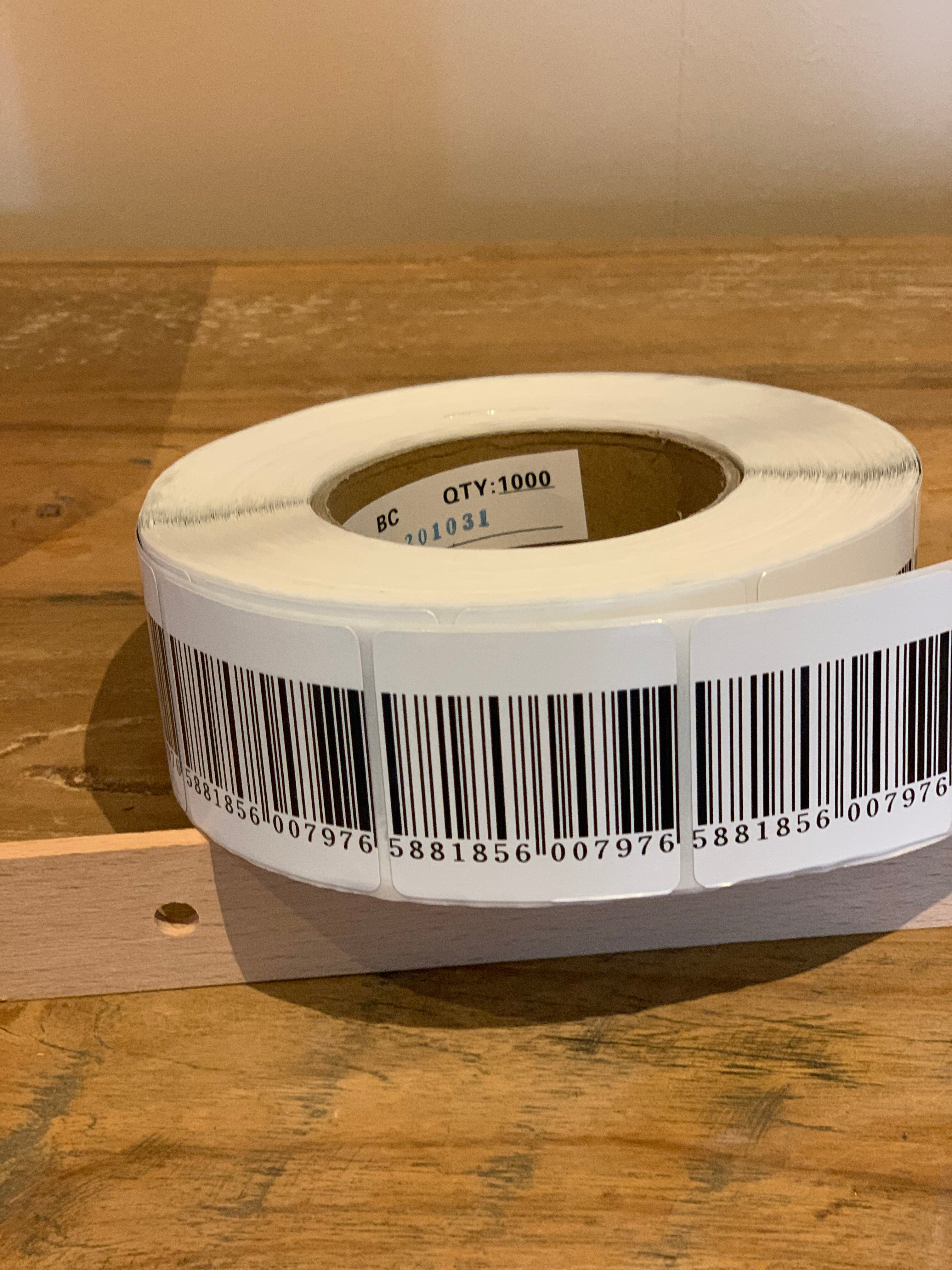 Beveiligingsstickers 5cm x 5cm BARCODE RF - 1000st/rol