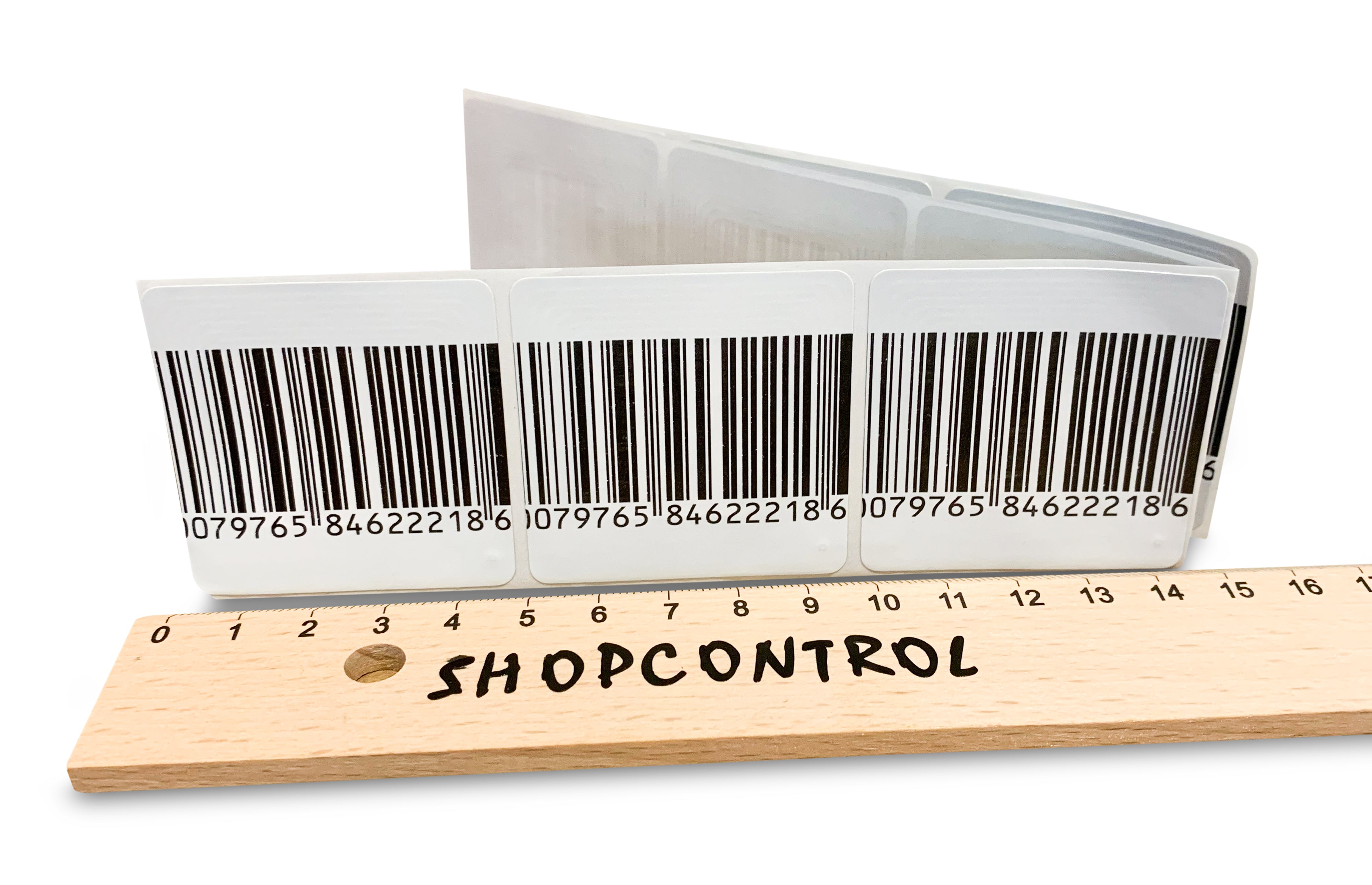 Beveiligingsstickers 5cm x 5cm BARCODE RF - 1000st/rol - ACTIE!