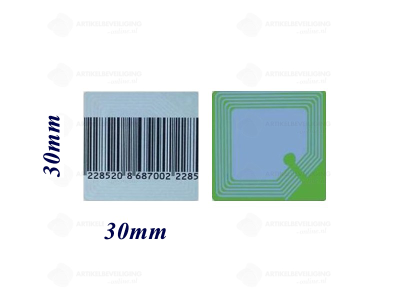 Beveiligingsstickers 3cm x 3cm barcode RF - 1000st/rol